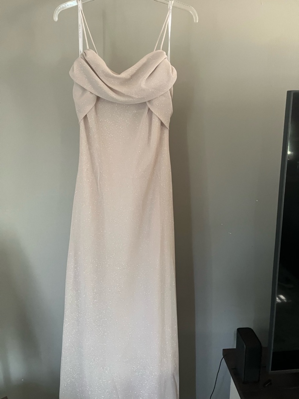 Betsy & Adam Sparkling Draped Cowl Neck Maxi Dress - Light Ivory